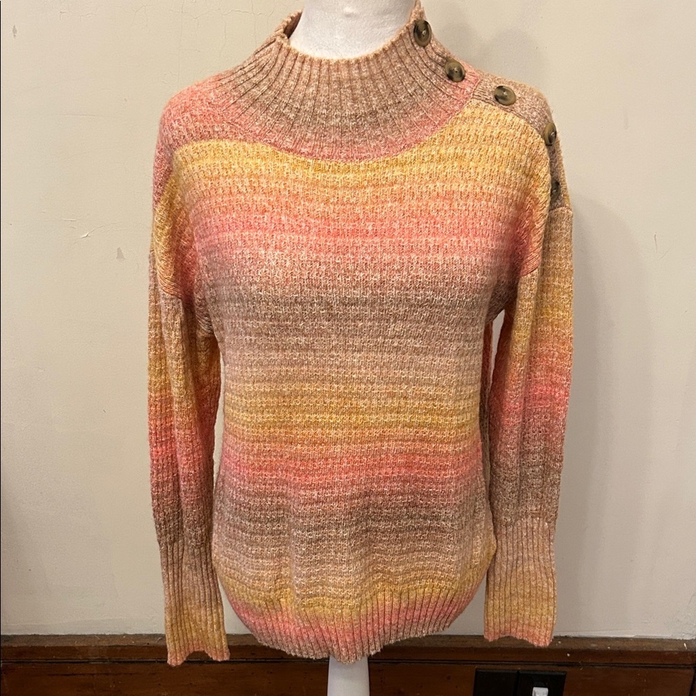 Talbots multicolored mock neck button sweater Siz… - image 1